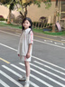 哈羅小黃鴨 HAL.DUCK童裝女童夏裝polo衫套裝2025新款大童夏季洋氣時髦女孩短袖T 花灰色兩件套 120 cm 曬單實(shí)拍圖