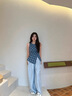 又巷【海風(fēng)少女】獨(dú)特漂亮小衫2025夏新款時(shí)尚不規(guī)則開(kāi)衩襯衫女 牛仔藍(lán) M 曬單實(shí)拍圖