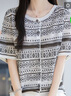 黎依奴（LISLAVE）薄款涼感短袖t恤女針織衫2025新款夏季純棉寬松半袖時尚上衣服 花白色 涼感竹節(jié)麻JXSDYNSP5082 L 曬單實拍圖