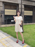 尚靜小香風(fēng)氣質(zhì)幾何花紋T恤裙25年夏新小個(gè)子個(gè)性短袖連衣裙 米色 M 曬單實(shí)拍圖