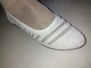 啄木鳥(niǎo)真皮網(wǎng)紗單鞋軟底媽媽鞋超軟牛筋底鏤空透氣秋天女鞋平底女士涼鞋 米白色牛筋底 送精品絲襪 36 曬單實(shí)拍圖