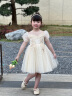 YEEHOOKIDS女童禮服兒童公主裙蓬蓬裙夏季花童婚紗女孩主持人鋼琴演出服 A583香檳色短款+皇冠發飾 110 cm 曬單實拍圖