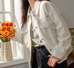 lagogo字母刺繡純棉牛仔外套女拉谷谷2025年春季新款米色休閑上衣 米色 M 曬單實(shí)拍圖