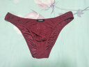 LOOCH低腰男士?jì)妊澞邢募颈】畋z網(wǎng)孔彈力透氣U凸潮流半包臀三角褲 酒紅色 L 曬單實(shí)拍圖