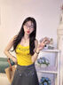 多菲尼森美式辣妹吊帶小背心字母印花外穿無(wú)袖上衣內搭帶胸墊短款顯瘦抹胸 字母印花吊帶黃色均碼 曬單實(shí)拍圖
