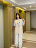 一寸相思2025夏季新款藍(lán)杏撞色拼接短袖T恤女寬松玫瑰蝴蝶印花韓版上衣 藍(lán)杏-藍(lán)蝶玫瑰 XL 【110-125斤】 曬單實(shí)拍圖