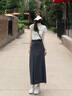 唐菓蜜連衣裙女夏季2025新款女裝韓版時尚百搭減齡學院風通勤顯瘦套裝裙 米灰上衣+灰色裙子（配腰帶） M 曬單實拍圖