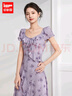 IEF/愛(ài)依服連衣裙2025夏季新款法式成熟優(yōu)雅氣質(zhì)碎花顯瘦連衣長(cháng)裙 紫花 S 曬單實(shí)拍圖
