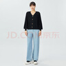 哥弟真的好（GIRDEAR）女裝簡約寬松V領(lǐng)燈籠袖針織開衫女A400689 黑 L (4碼) 曬單實拍圖