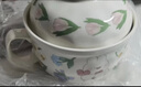 藍蓮花 泡面碗陶瓷高顏值帶把手面碗帶蓋家用上班學校宿舍飯碗泡面碗 郁金香手捏紋泡面杯（730ml） 曬單實拍圖