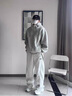 OEMG  美式解構(gòu)拼接重磅休閑褲子男士秋季新款直筒寬松運(yùn)動(dòng)休閑衛(wèi)長(zhǎng)褲 白花灰 XL [建議110-130斤] 曬單實(shí)拍圖