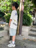猴兄仔男童夏裝套裝2024新款夏季短袖牛仔七分褲中大兒童男孩夏款痞帥潮 米白色 150 (建議身高140CM左右) 曬單實拍圖