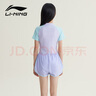 李寧（LI-NING）兒童泳衣女童拼色短袖連體平角游泳衣保守休閑款泳裝0052紫藍170 曬單實拍圖