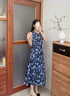 顏域藍色碎花背心連衣裙女2025新款早秋收腰顯瘦女士法式復古長裙 藍花 2XL 曬單實拍圖
