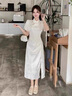 邦帛世旗袍女新中式國(guó)風(fēng)杏色連衣裙夏季2025新款提花斜襟珍珠高開叉旗袍 珍珠盤扣旗袍【杏色】 M 碼 曬單實(shí)拍圖