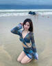 鉑吶苓辣妹比基尼泳衣女三件套海邊度假長裙小胸聚攏帶鋼托性感溫泉泳裝 比基尼長裙四件套【藍(lán)綠扎染】 均碼 70-125斤 曬單實(shí)拍圖