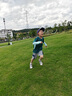 minizone夏季兒童拼色涼感防曬短袖T恤男童女童運動透氣輕薄上衣送冰袖 01綠色幾何 140 曬單實拍圖