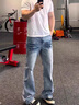 卡圖弛美式高街微喇牛仔褲男夏季閃電波紋寬松顯瘦痞帥設(shè)計(jì)感直筒長(zhǎng)褲子 淺藍(lán)色 XL 【建議120-140斤】 曬單實(shí)拍圖