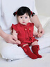 G.DUCKKIDS小黃鴨童裝嬰兒衣服夏季薄女寶寶周歲禮服新生兒滿月百天公主哈衣 紅色 66cm 建議0-3個月8-12斤 曬單實拍圖