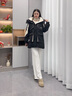 鴨鴨（YAYA）羽絨服女中長款2025冬季新款加厚連帽工裝撞色韓版派克服保暖外套 黑色 S 曬單實(shí)拍圖