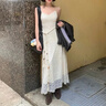 緋垚吊帶連衣裙夏季新款海邊度假白色蕾絲長裙女法式溫柔風氣質裙子 【杏色】 L 曬單實拍圖