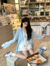 JIOESC藍(lán)色薄款防曬襯衫女夏季2025新款蕾絲拼接小眾設(shè)計(jì)感氣質(zhì)絕美上衣 藍(lán)色 XL 曬單實(shí)拍圖