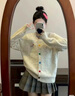 妃奧絨秋冬糖果色扣子毛衣開(kāi)衫女小狗刺繡軟糯外套甜美百搭復古針織上衣 圖片色 M 曬單實(shí)拍圖