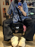 江南先生NewJNXS 野生無限韓系格紋襯衫短袖情侶寬松休閑短款襯衣 藍(lán)色常規(guī)款 L 曬單實(shí)拍圖