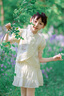 英氏（YEEHOO）女童漢服兒童衣服夏季國風(fēng)新中式盤扣短袖夏裝新款復(fù)古中大童裝 (紫夢風(fēng)鈴A)米白 140 曬單實拍圖