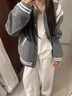 POUM美式寬松棒球服男女同款2025春秋季設(shè)計感學(xué)院風(fēng)百搭情侶夾克外套 TM-W703灰色 毛呢 XL 曬單實(shí)拍圖