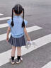 又酷又颯的女童裝夏季2025新款兒童學(xué)院風(fēng)jk百褶裙女大童夏裝套裝 藍(lán)色套裝（內(nèi)有安全褲） 130 曬單實拍圖