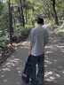 牧唯美式復(fù)古短袖t恤男夏季新款潮牌重磅純棉休閑五分袖寬松大碼體恤 灰色 XL [建議135-150斤] 曬單實拍圖