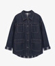 Basic House/百家好牛仔拼接格子棉服外套女秋冬寬松翻領(lǐng)保暖棉衣 藏青 M 曬單實(shí)拍圖
