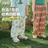 papa爬爬夏季兒童褲子印花防蚊褲男女寶寶雙層縐布長(cháng)褲透氣百搭 淺灰色 110 cm 曬單實(shí)拍圖