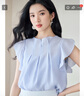 秋水伊人優(yōu)雅風(fēng)百搭立領(lǐng)荷葉邊上衣2025年夏季新款女通勤輕薄襯衫 淺藍(lán) M 曬單實(shí)拍圖