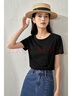 茵曼扭結(jié)不規(guī)則T恤女春夏百搭顯瘦圓領(lǐng)寬松休閑短袖上衣 午夜黑-新 XL 曬單實拍圖