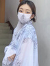暢印女生防曬披肩冰絲雪紡披肩防曬面紗套裝夏季韓版開(kāi)車(chē)騎車(chē)護胃 防曬口罩披肩--藍底櫻花 曬單實(shí)拍圖