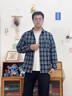 MMEAI美式潮牌帥氣格子長袖襯衫春秋季男裝上衣服外穿早秋磨毛薄款外套 C323橘黃色 XL 曬單實拍圖