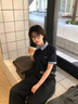 韓系復(fù)古假兩件正肩潮流短袖t恤女夏季拼接格紋寬松學(xué)院風(fēng)上衣服 深藍(lán)色 M 曬單實(shí)拍圖