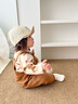 幼歌（YOUGE）嬰幼兒秋季新款親膚保暖打底衫可愛背帶褲爬服兩件套潮 咖色 背帶褲 66 cm 曬單實(shí)拍圖