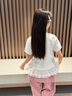 哈羅小黃鴨 HAL.DUCK2025新款夏季女童蕾絲邊短袖燙鉆牛仔褲兩件套時(shí)尚百搭休閑套裝 蕾絲邊短袖 120 cm 曬單實(shí)拍圖