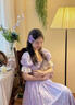 蕓蕁裙子女夏季2025新款溫柔風(fēng)茶歇法式泡泡袖紫色收腰長裙氣質(zhì)感蕾絲 紫色 M 曬單實(shí)拍圖