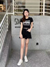 EPET黑色破洞牛仔短褲女2025新款夏季ins潮休閑毛邊熱褲高腰a字闊腿褲 黑色 L [建議_110-120斤] 曬單實(shí)拍圖