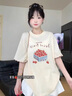 LDBE美式甜美草莓印花短袖t恤女夏季2025新款寬松學院風花邊半袖上衣 杏色 L 曬單實拍圖