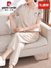 皮爾卡丹（pierre cardin）媽媽夏裝中老年女裝休閑運(yùn)動服套裝洋氣新款夏季短袖大碼媽媽裝 米色套裝 3XL (建議120-135斤) 曬單實(shí)拍圖