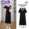 婧麒（JOYNCLEON）孕婦裝夏款2025新款時(shí)尚翻領(lǐng)連衣裙寬松大碼內搭薄款小黑裙子 黑色 XL 曬單實(shí)拍圖