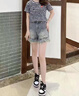 愛葵茵美式毛邊流蘇闊腿牛仔短褲女夏季薄款高腰寬松顯瘦a字大碼熱褲ins 淺藍色 M (建議98-108斤) 曬單實拍圖