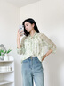 香影碎花襯衫上衣女2025夏秋季新款七分袖小衫綠色萊賽爾天絲襯衣 綠花 S 155/80A/85-95斤 曬單實(shí)拍圖