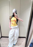 LDBE多巴胺穿搭黃色正肩短袖t恤女夏季設(shè)計感小眾花卉印花修身上衣服 黃色 S 曬單實拍圖