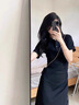 樂卡利黑色連衣裙POLO領(lǐng)赫本風(fēng)法式修身長裙女夏季收腰顯瘦休閑小黑裙 赫本風(fēng)修身連衣裙黑色M】 80-95斤 曬單實(shí)拍圖